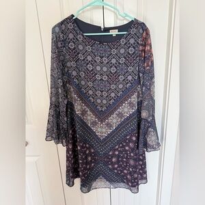 Daniel Cremieux Dress Size Medium Blue Floral Lined Womens Long Sleeve Polyester